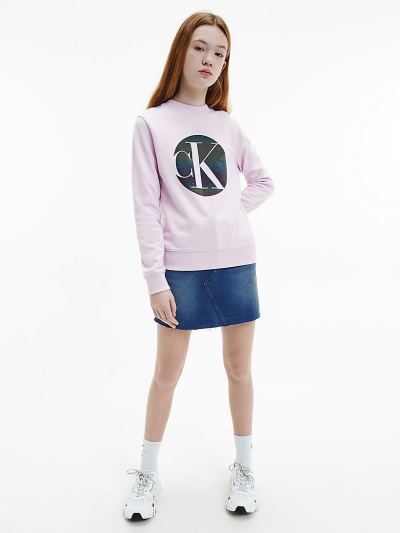 Calvin Klein Ruhák HU004717 | Calvin Klein Organic Cotton Iridescent Logo Lány Pulóver Levendula / R